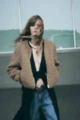 ザラ フェイクファー シアリング ジャケット ベージュ ボア XS 3046/280/710