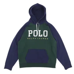 未使用品▲POLO RALPH LAUREN ポロ・ラルフローレン ロゴプリント フーディ パーカー ネイビー グリーン L 正規品 メンズ