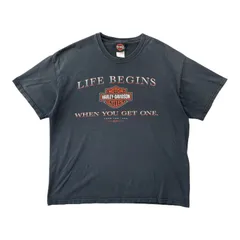 古着 USA製 00S HARLEY-DAVIDSON ハーレーダビッドソン ロゴ クルーネック Tシャツ プリント メンズXL ブラック BA5038
