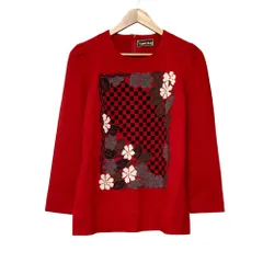 美品 Toyoko Saito トヨコサイトウ フラワー刺繍 ニット セーター レッド レディース 古着 中古 USEDのサムネイル