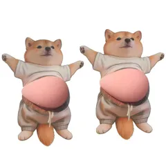 左右2枚組(Gセット)　ぷにぷに　お腹　可愛い　ラジオ体操　しばいぬ　柴犬　立体シール　3D お腹ぷにゅぷにゅ　スクイズ　お腹
