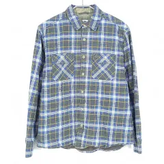 LACOSTE メンズ 厚手 CHECK バイカラー 長袖シャツ ブルー (HU42356)