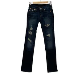 良品 TRUE RELIGION トゥルーレリジョン SLIM STRAIGHT クラッシュ スリムストレート デニム パンツ 25 インディゴ レディース 古着 中古 USED