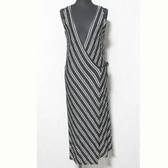 良品 RALPH LAUREN ラルフローレン ノースリーブ ラップ ワンピース サイズL ブラック ホワイト レディース 古着 中古 USED