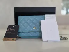 CHANEL クラシック ウォレット オン チェーン WOC ブルー 23番台 A33814