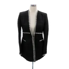 ザラ ベーシック ZARA BASIC ノーカラージャケット ミドル丈 前開き M 黒 ブラック オフホワイト /HO32