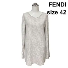 ●◇ フェンディ FENDI ニット トップス チュニック 長袖 スプーンネック ロングニット グレー 白 コットン 42 L 11号 レディース Z6B882のサムネイル