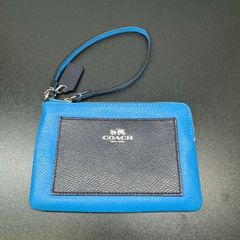 COACH コーチ カードケース 名刺入れ レザー ネイビー ライトブルー 青
