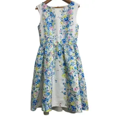 良品 Chesty チェスティ フラワープリント ノースリーブ ひざ丈 ワンピース サイズ0 ホワイト ブルー レディース 古着 中古 USED