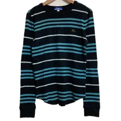 美品 BURBERRY BLUE LABEL バーバリーブルーレーベル ボーダーロングスリーブ ニット カットソー サイズ38 ブラック×ブルー レディース 古着 中古 USED