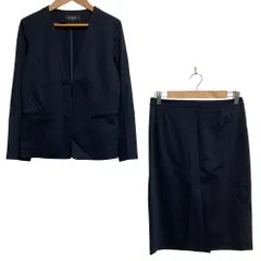 美品 UNTITLED アンタイトル ノーカラージャケット+スカート スーツ セットアップ サイズ1 ネイビー レディース 古着 中古 USED