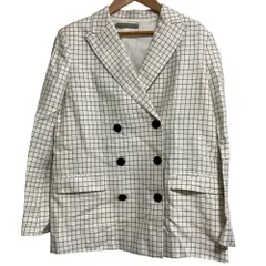 美品 Theory luxe セオリーリュクス ダブルブレスト チェックジャケット サイズ38 ホワイト レディース 古着 中古 USED