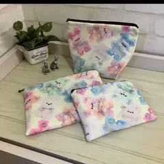 ❤️くまさんうさちゃんが可愛いポーチ3点セット＊イエロー＊キルティング＊