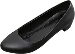 CALM.st パンプス レディース ローヒール 靴 歩きやすい リクルート オフィス フォーマル 就活 通勤 出張 (ブラック(1cmヒール),  25.5 cm)