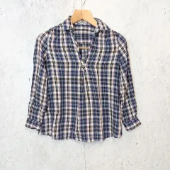 Rope Picnic ロペピクニック スキッパーシャツ チェック ブラウス カジュアル ロールアップ ネイビー Mサイズ 〇□