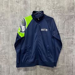 【T-1081】NFL シアトルシーホークス トラックジャケット メンズM ネイビー ジャージ ナイロンジャケット 刺繍ロゴ アメフト 古着 スポーツウェア USAチームロゴ