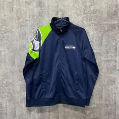 【T-1081】NFL シアトルシーホークス トラックジャケット メンズM ネイビー ジャージ ナイロンジャケット 刺繍ロゴ アメフト 古着 スポーツウェア USAチームロゴのサムネイル