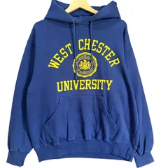 JANSPORT ジャンスポーツ カレッジ スウェットパーカー WEST CHESTER UNIVERSITY ウエストチェスター大学 プリント メンズS 古着 ネイビー 紺 イエロー 黄色【パーカー】/ MS175のサムネイル