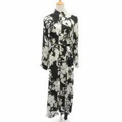 ザラ ZARA シャツワンピース ロング丈 マキシ丈 S 白 黒 花柄 長袖 ウエストリボン /SY27 ■ECA002