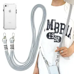 【新品】 iPhone 7 / 8 / SE2 / SE3 スマホショルダー TPUクリアケース 3連紐ストラップ付 肩掛け 縦/横 2WAY 【ライトグレー】 0