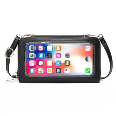 【新品】 [Honesty Mouth] スマホショルダー 入れたまま操作 財布 一体型 スキミング防止 3way レディース ポーチ 斜めがけ 大きめ 全機種対応 (01:ブラック) 0