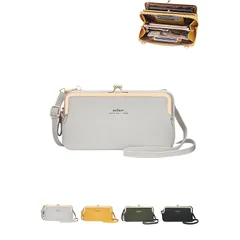 【新品】 [LeafIn] レディース 財布 斜めがけ 携帯ポーチ 軽量 スマホショルダー ショルダーバッグ お財布ポシェット お財布ショルダー ポーチ 斜め掛け 長財布 カードケース スマホポーチ 8599(B-グレー) 1