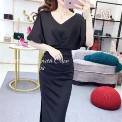 toasoa ワンピース レディース ロング タイト ドルマン スリーブ ドレス スリット 01 - 黒 (ブラック,  M)