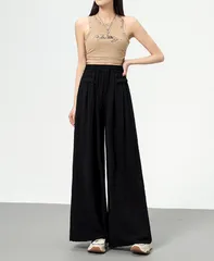 【ブラック】レディース ワイドパンツ 夏 ロング ハイウエスト 涼しい ロングパンツ ゆったり 体型カバー 美脚 カジュアル フレアパンツ
