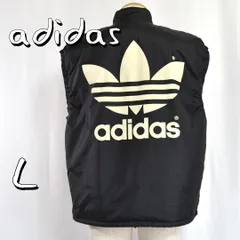 【希少】adidasアディダス 90s日本製 デサント製 ビッグロゴ トレフォイル バックプリント 中綿ベスト L 黒ブラック 【古着】【中古】【送料無料】のサムネイル