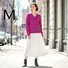 【美品】Ralph Laurenラルフローレン 90s インパクト21 カシミヤ混ウール Vネック ケーブルニットセーター M マゼンタ ピンク 【古着】【中古】【送料無料】