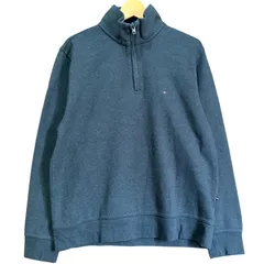 TOMMY HILFIGER トミーヒルフィガー ハーフジップ スウェットシャツ メンズM 古着 トレーナー ワンポイントロゴ 刺繍 ハイネック チャコールグレー 濃灰色【スウェット】/ MS181