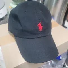 ポロラルフローレン ブラック ベースボールキャップ レッド ロゴ