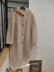 ボア フリース フード ロング コート アイボリー