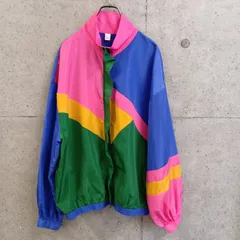 【USED】US 古着 90sレトロ マルチカラー オーバーサイズ ナイロンジャケット XL相当 派手カワ 古着女子 カラフル ウィンドブレーカー US古着 古着男子 レトロポップ ライトアウター ストリート ユニセックス ドロップショルダー 極太身幅70cm