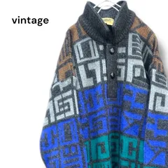 ヴィンテージ  古着　柄ニット　ジャガード　ニット　セーター　個性的　　ゆったりオーバーサイズ　一点物　GLOBALIST  メンズ