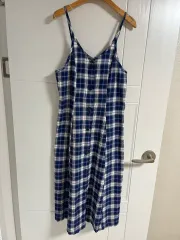 （日本 ヴィンテージ）CHECK ONE PIECE キャミソール ビスチェ 綿100％ M ブルー