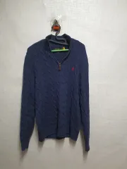 ポロラルフローレン ネイビー ケーブル編み ハーフジップ M