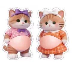 左右2枚組(Eセット)　ぷにぷに　お腹　可愛い　猫　ねこ　仔猫　メイド　キャット　立体シール　3D お腹ぷにゅぷにゅ　スクイズ　お腹　スクイーズ　シール　ステッカー