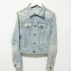 美品 RUGBY RALPHLAUREN ラグビーラルフローレン クラッシュ加工 クロップド デニムジャケット ジージャン Gジャン XS ブルー レディース 古着 中古 USED