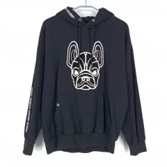 Life Work メンズ ボアロゴ オーバーサイズ 弱起毛パーカー ブラックL (HU42781)