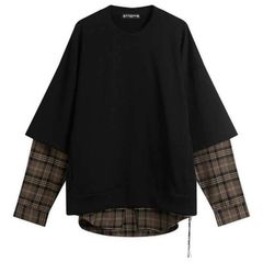 マスターマインド メンズ アウター パーカー・スウェット シャツ MASTERMIND WORLD Layered Sweatshirt Black X Gray Plaid ブラック