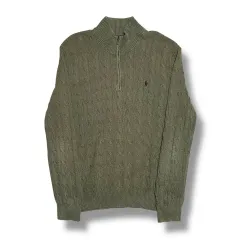 POLO Ralph Lauren カーキ ケーブル ハーフ ジップニット