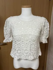 クロシェ 編み 半袖 ブラウス