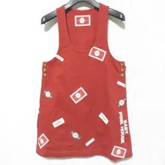 良品 BABY PINK HOUSE ベビーピンクハウス フラワー パッチ ワッペン エプロン ワンピース ジャンパースカート キッズサイズ M レッド キッズ 古着 中古 USED