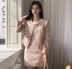 アットランス ピンク ツイード ジャケット スカート セット (ゲストルック デートコーデ)