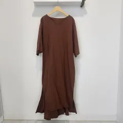 (1回着用) ブラウン Vネック ロング ONE PIECE リゾートワンピース 77まで オススメ