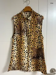 (日本 ヴィンテージ)レオパード ノースリーブ シャツ