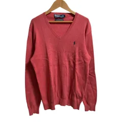 美品 Polo by Ralph Lauren ポロラルフローレン ピマコットン Vネック ニット プルオーバー セーター サイズL ピンク レディース 古着 中古 USED
