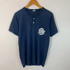 90s RUSSELL ATHLETIC ラッセルアスレチック ヘンリーネック Tシャツ バックプリント ネイビー Mサイズ メンズ 古着 アメカジ ストリート