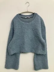 ZARA ザラ ニット/セーター S ブルー ニット 無地 ショート丈 長袖 クルーネック(丸首)
